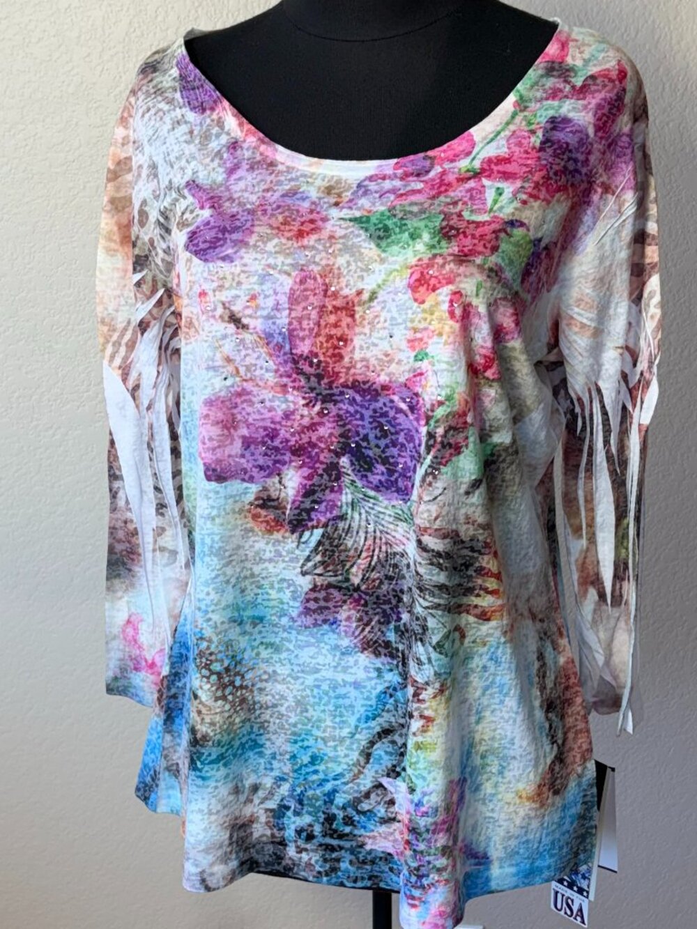 Floral Tunic Top Size L Boho Vacation Lightweight NWT